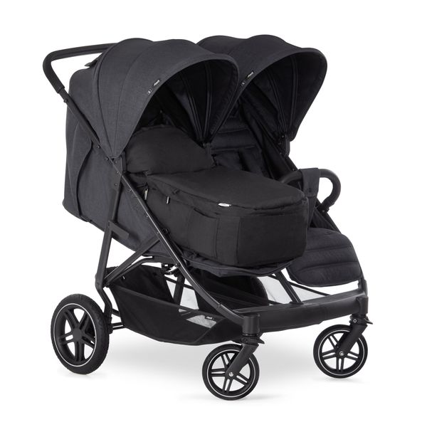 Kinderwagen, Zwillingswagen, Doppelkinderwagen, Schwarz, Stoff
