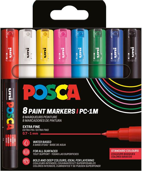 POSCA Stifte 8er Etui-Grundfarben, extra-fein, 0,7 - 1,0 mm