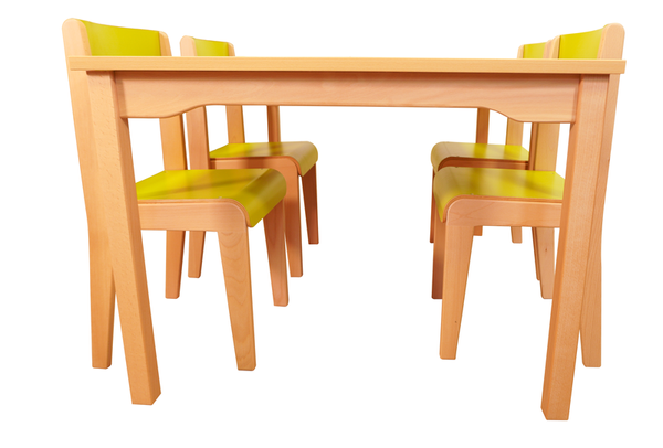 Tisch-Stuhl-Kombination, 1 quadratischer Tisch (80 x 80 cm) + 4 Holzstühle, Farbe wählbar Tisch-Stuhl-Kombination, 1 quadratischer Tisch (80 x 80 cm) + 4 Holzstühle, Farbe wählbar