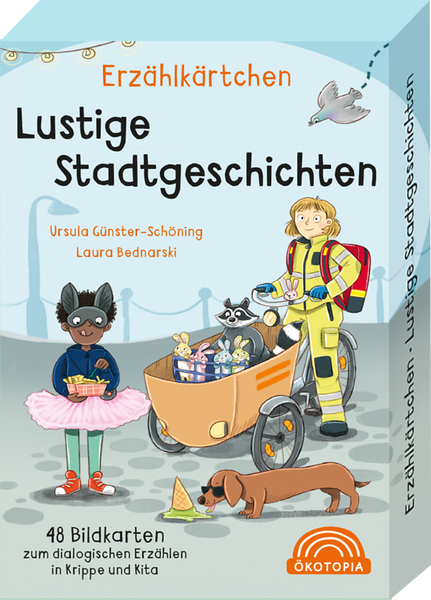 Kinderbuch, Stadtgeschichte, Erzählkärtchen, Puppe, Tierfigur
