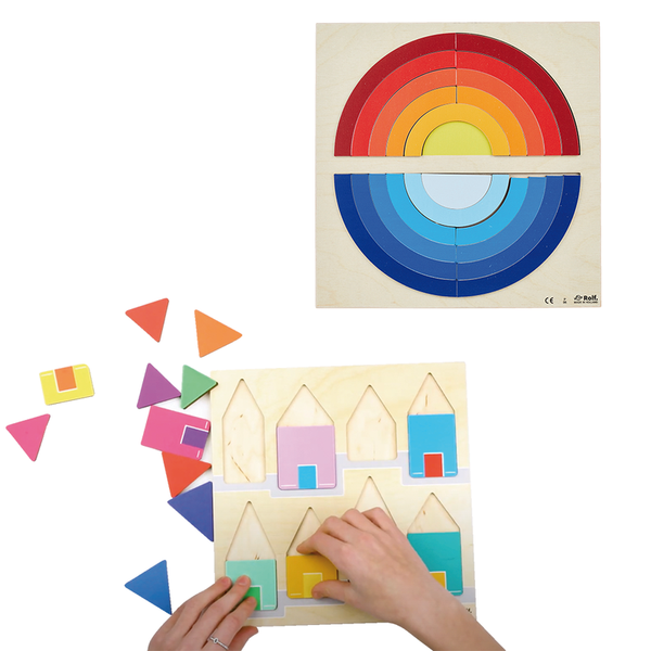 puzzle, wooden, colorful, geometrics, house pieces