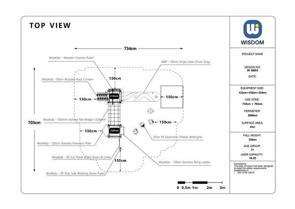 Kletterturm mit Rutsche, Netzbrücke, Leiter, Balancierflächen