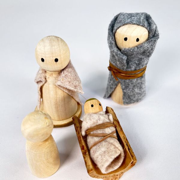 holzfiguren, puppe, krippe, holz, natürliches holz