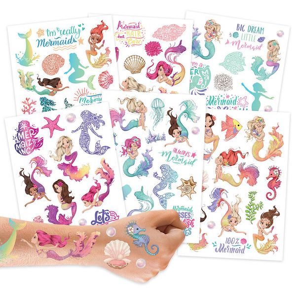 100 Kindertattoos zum Aufkleben - Glitzer Tattoo Set Meerjungfrauen