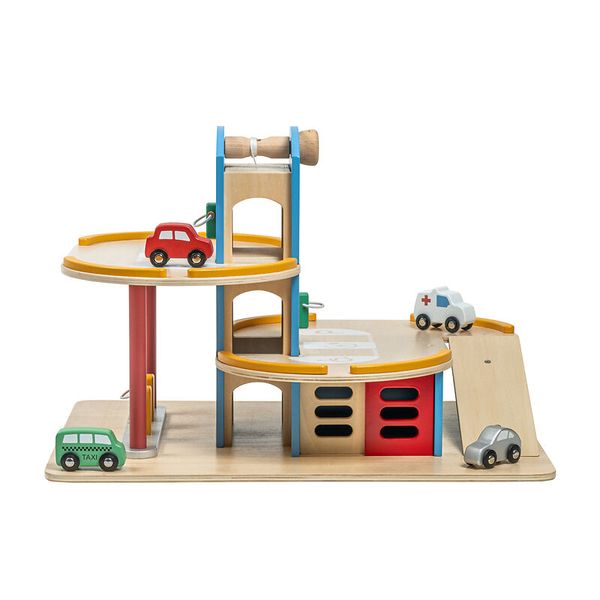 EDUCO Parkhaus aus Holz mit Aufzug und Hubschrauberlandeplatz (36 x 66 x 48 cm)
