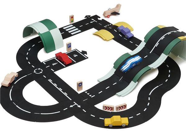 Spielzeugbahn, Kleines Straßennetz, Straßenkreuzung, Holz/Maschine Spielset, Brückenbahn