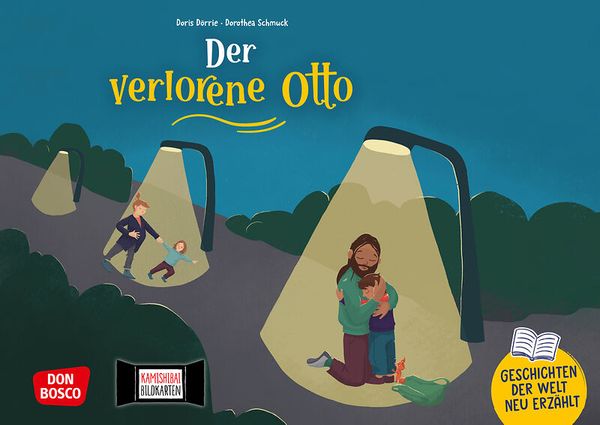 Kinderbuch, Illustration, Straßenlampe, Nacht, Familie