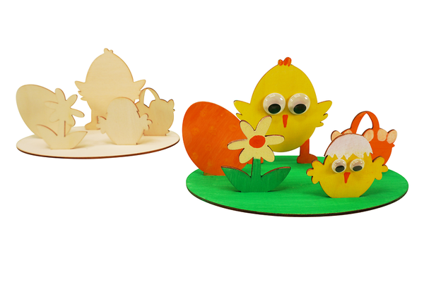 Osterdeko, Küken, Huhn, Holz, Drahtkorb?
