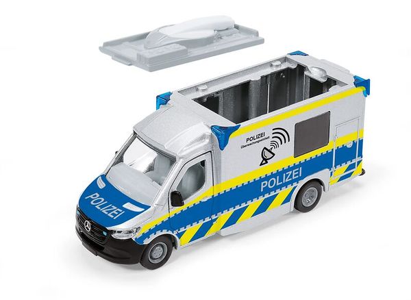 Polizei Wagen, Transportfahrzeug, Modellauto, Van mit offener Ladefläche, Blau-Gelb Streifen