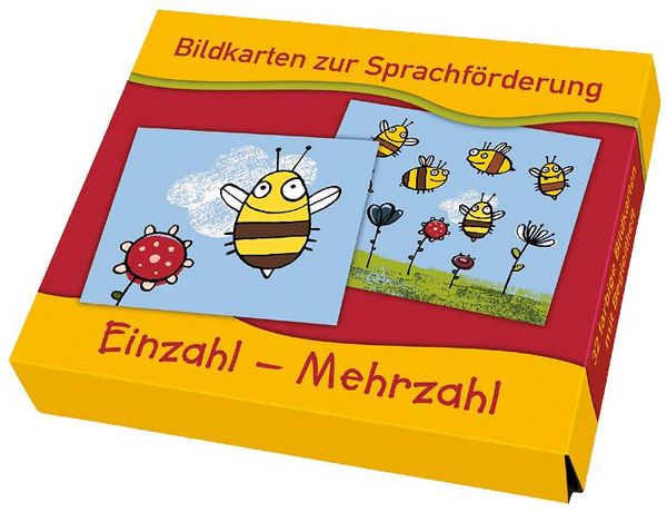 Bildkarten, Sprachförderung, Einzahl-Mehrzahl, Bienenmotiv, Kartenbox