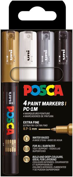 POSCA Stifte 4er Etui-Metallic, extra fein, 0,7 - 1,1 mm