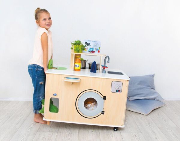 Spielküche, Kinderküche, Holzküche, Waschmaschine, Spielzeugzubehör