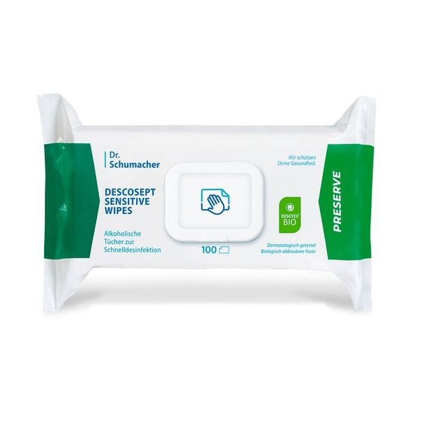 DR. SCHUMACHER Descosept Sensitive Wipes Bio, Desinfektionstücher, VAH zert., 100 Tücher DR. SCHUMACHER Descosept Sensitive Wipes Bio, Desinfektionstücher, VAH zert., 100 Tücher