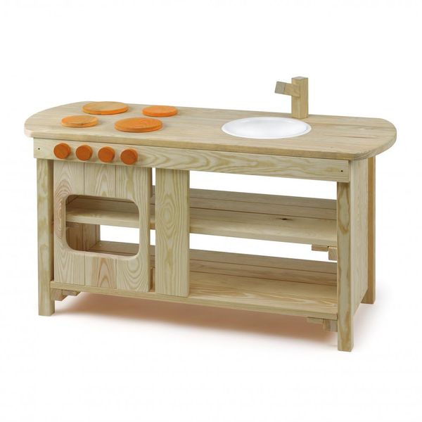 Holzspielküche, Kinderküche, Holz, Kochzone, Silikon-Topfset
