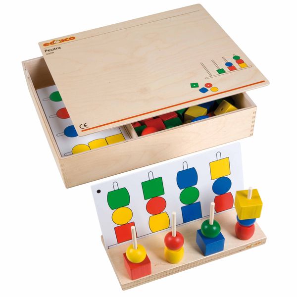 Holzspielzeug, Sortierspiel, Geometrische Formen, Farbige Holzteile, Sortierbox