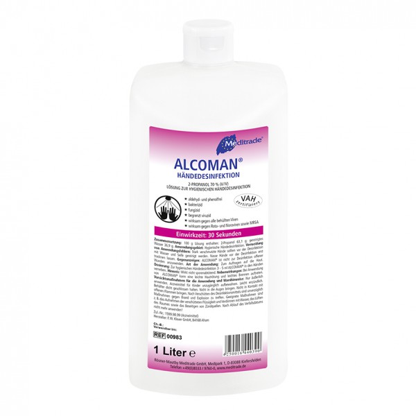 Händedesinfektion, Alkohol, 1 Liter, Flasche, Meditrade