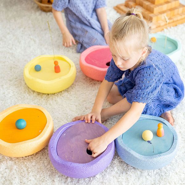GRIMM´S x Stapelstein® Set pastel, 6 Stapelsteine + 3 Kullerscheiben + 3 Holzkugeln