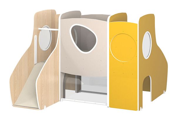 MATHOU Modulares Spielpodest mit Treppenaufstieg, Brücke & Rutsche, 3-teilig, ab 18 Monate