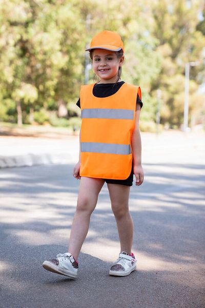 Sicherheitsweste, Reflektorstreifen, Kinder, Halbschuhe, Cap