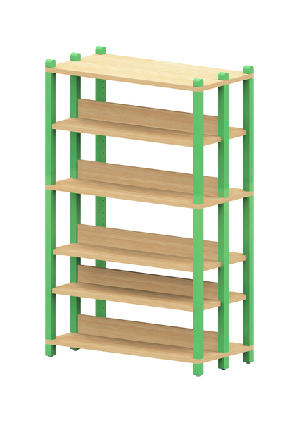 BasicPlus Bücherregal, 100 cm breit, mittig mit Aufkantung, doppelseitig, mit 3 feste Böden und 3 Einlegeböden