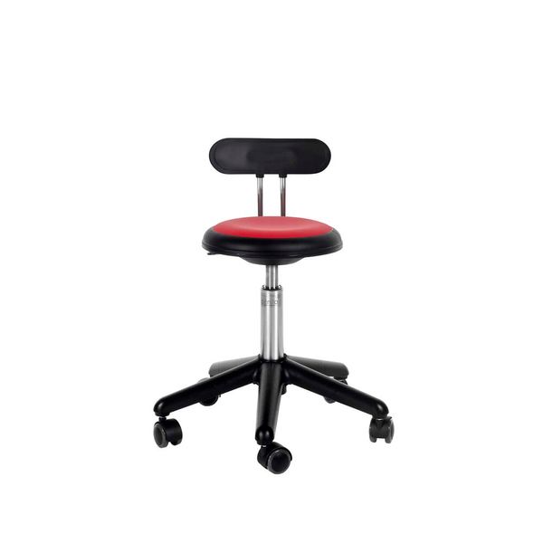 Sattelstuhl, Bürostuhl, Rohrfedersystem, Füße mit Rollen, Rot/Schwarz