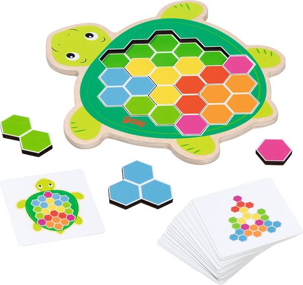 Holzpuzzle, Turtle, Hexagonen, Lernspiel, Stückchen