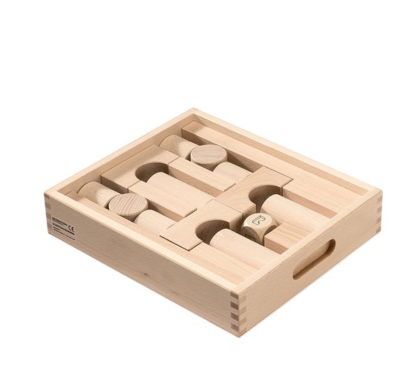 Holzspielzeug, Kugelbahnsystem, Holzbausteine, Puzzleset, Lieferbox
