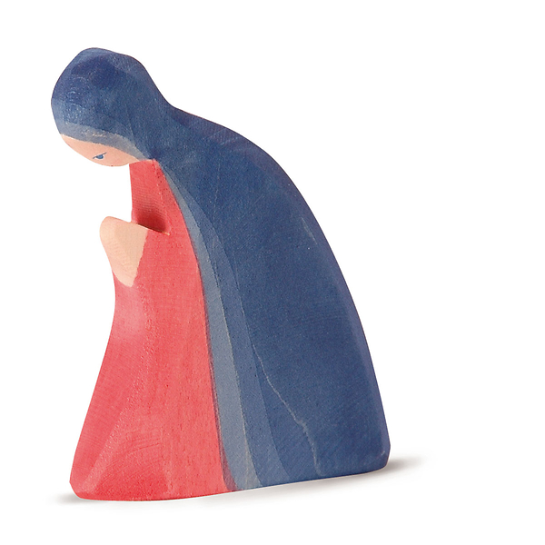 holzfigur, nahefigur, damenfigur, rote robe, blaues cape