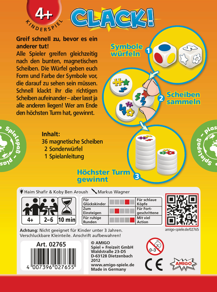 Clack!, Gesellschaftsspiel, 2-6 Personen, ab 4 Jahre Clack!, Gesellschaftsspiel, 2-6 Personen, ab 4 Jahre