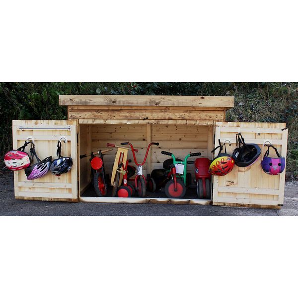 Holzbox, Kinderfahrzeuge, Fahrrad/Skateboard Bereich, Helm, Spielzeuglager