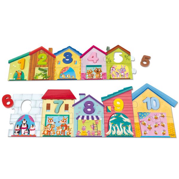 GOULA Häuserzeile Puzzle, Zahlen von 1-10, 19 Teile, ab 3 Jahre GOULA Häuserzeile Puzzle, Zahlen von 1-10, 19 Teile, ab 3 Jahre