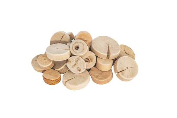 Holzscheiben, runde Holzteile, Holzknollen, Holzstücke, Naturholz