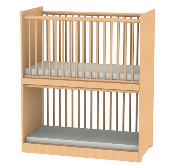 Babybett, 2-Etagen, Holz, Natur, Matratzen