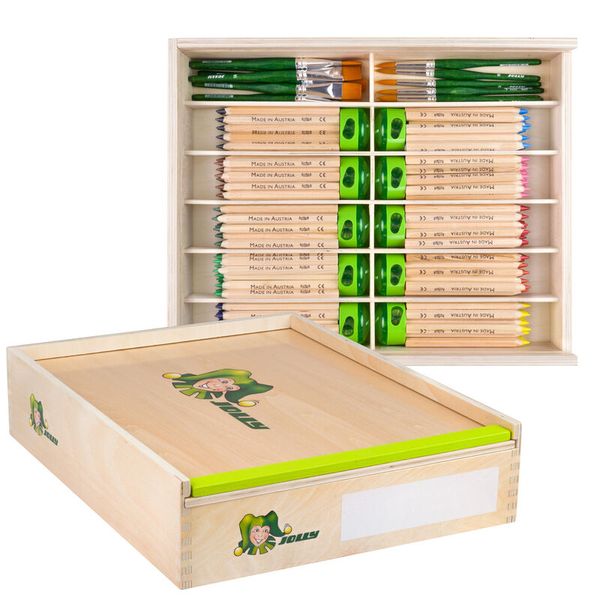 JOLLY Nature Big Box Holzbox - Stifte, Spitzer, Pinsel - 232-teilig