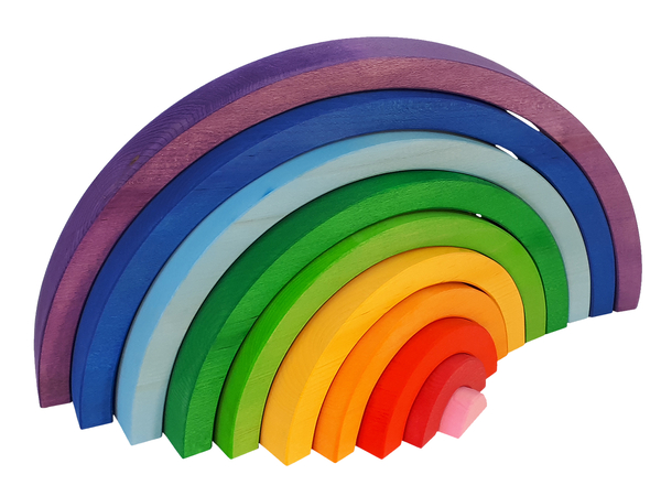 Holzbausteine, Buchstabenformen, Regenbogen, Holzspielzeug, Farbenvielfalt