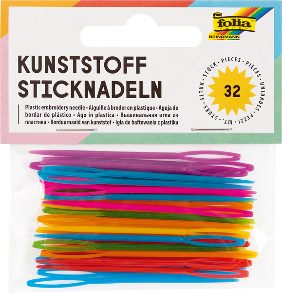 FOLIA Sticknadeln aus Kunststoff, 6,5 cm x 1,8 mm, 32 Stück