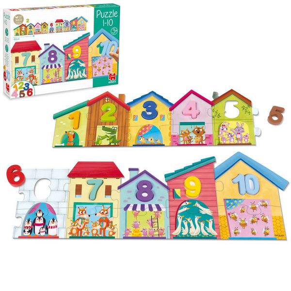 GOULA Häuserzeile Puzzle, Zahlen von 1-10, 19 Teile, ab 3 Jahre GOULA Häuserzeile Puzzle, Zahlen von 1-10, 19 Teile, ab 3 Jahre