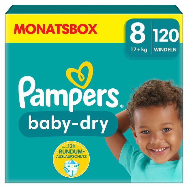 PAMPERS Baby Dry Windeln Größe 8, Extra Large (+17 kg), 120 Stück