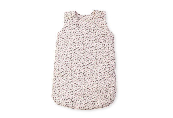 Baby Schlafsack, gepufferte ärmellose, Blumenmuster, leichter Stoff, weiße Grundfarbe