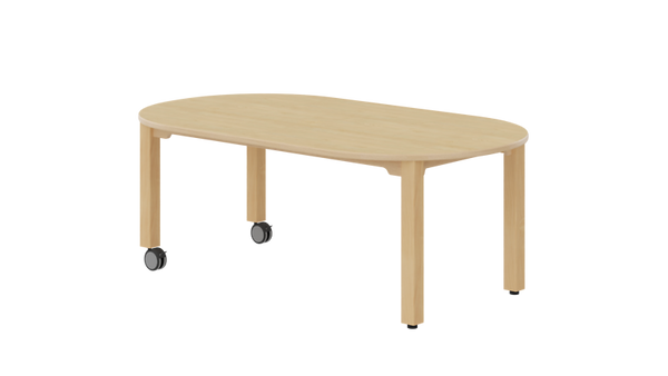 ovaler Tisch, Holztisch, rollen Räder, helles Holz, Möbel