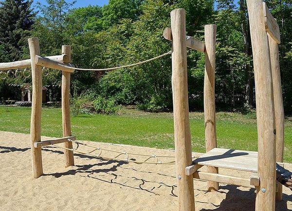 Klettergerüst, Holz, Spielplatz, Kletterseil, Sandfläche