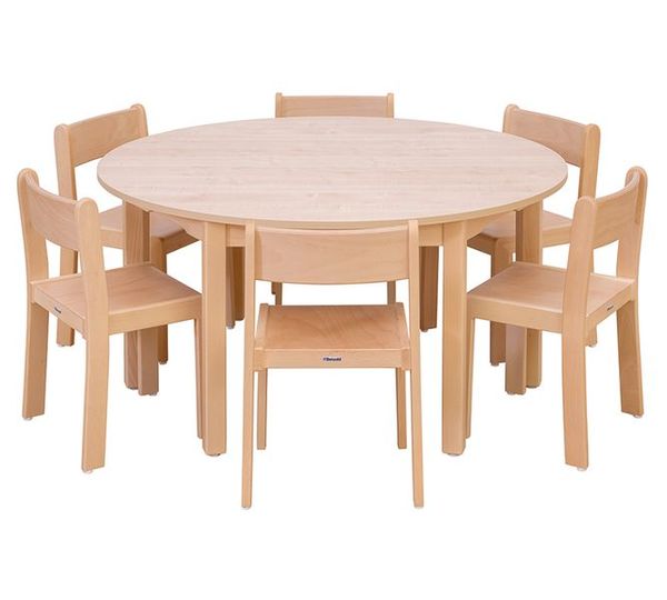 Tisch-Stuhlkombination rund, Buche, Sitzhöhe 26 cm/ Tischhöhe 46 cm, Tisch 120 cm Tisch-Stuhlkombination rund, Buche, Sitzhöhe 26 cm/ Tischhöhe 46 cm, Tisch 120 cm