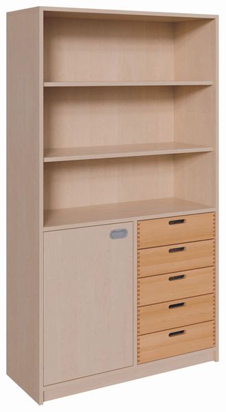 Schrank mit 5 Massivholzschüben, 1 Tür, Einlegeböden (B/H/T: 102 x 180 x 40 cm)