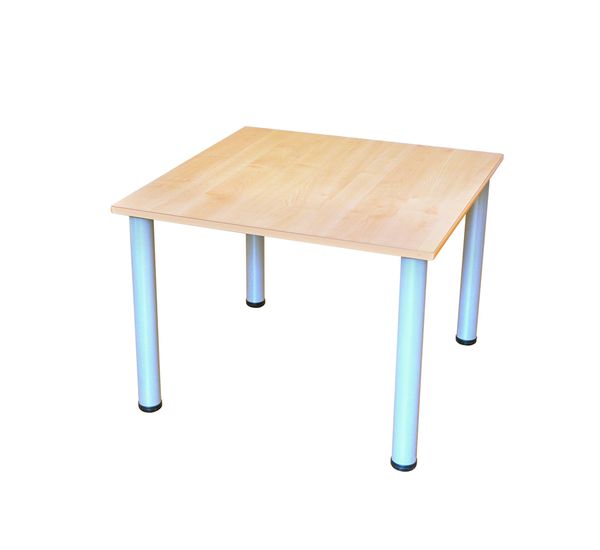 Zargenloser Quadrattisch 80x80 cm, Buche hell, Metallbeine feststehend Zargenloser Quadrattisch 80x80 cm, Buche hell, Metallbeine feststehend