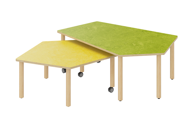 kindertisch, tischsystem, rolltisch, grün, gelb