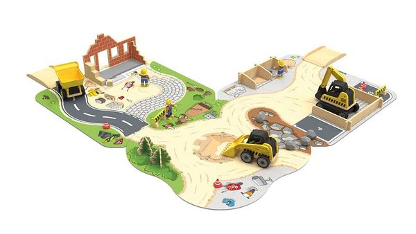Baustelle, Baugeräte, Sandweg, Bagger, Baumaterialien
