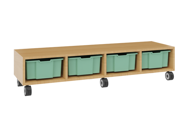 Lowboard, Aufbewahrungseinheit, Rollwagen, Trolley mit Behältern, Holzregal
