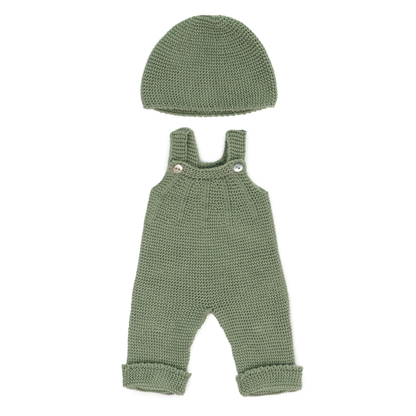 Puppenkleidung gestricktes Puppenoutfit – Overall und Mütze, 38 cm