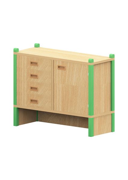 BasicPlus Stollensockelnischenschrank, mit Tür rechts mit einem Einlegeboden, 4 Schubkästen links