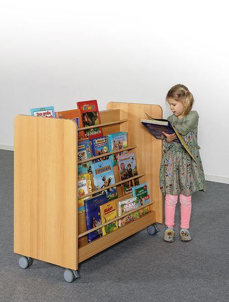 Bücherregal, Kinderbücher, Kartenständer, Rollregal, Holzregal